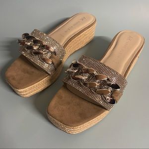 Anne Klein Gold and Tan rhinestone sandals